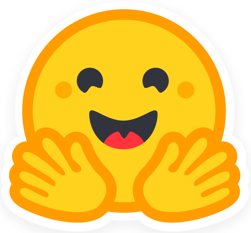 Logo of HuggingFace, the hugging face emoji